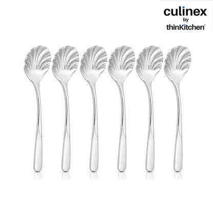 Culinex 18/8 Stainless Steel 6" Premium Sugar Spoon Set of 6, Dora | Silver Rustproof Flatware By thinKitchen