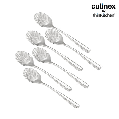 Culinex 18/8 Stainless Steel 6" Premium Sugar Spoon Set of 6, Dora | Silver Rustproof Flatware By thinKitchen