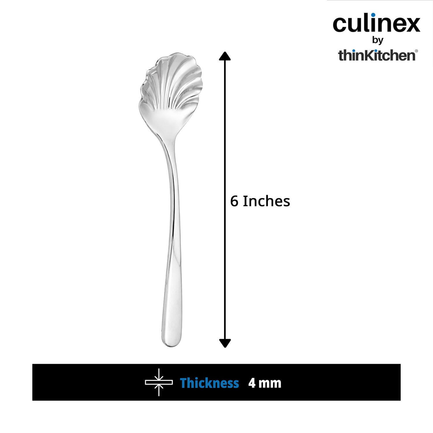 Culinex 18/8 Stainless Steel 6" Premium Sugar Spoon Set of 6, Dora | Silver Rustproof Flatware By thinKitchen - 3