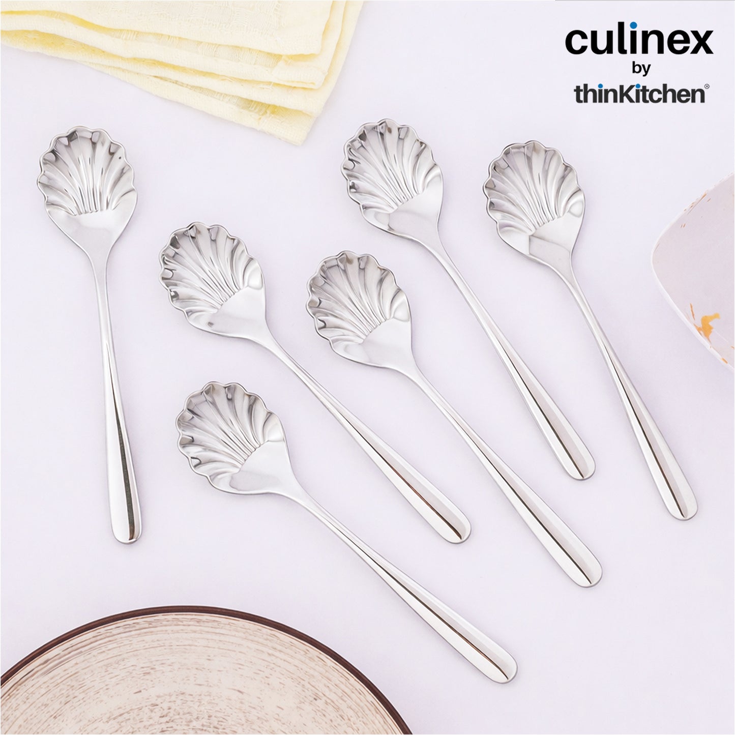 Culinex 18/8 Stainless Steel 6" Premium Sugar Spoon Set of 6, Dora | Silver Rustproof Flatware By thinKitchen