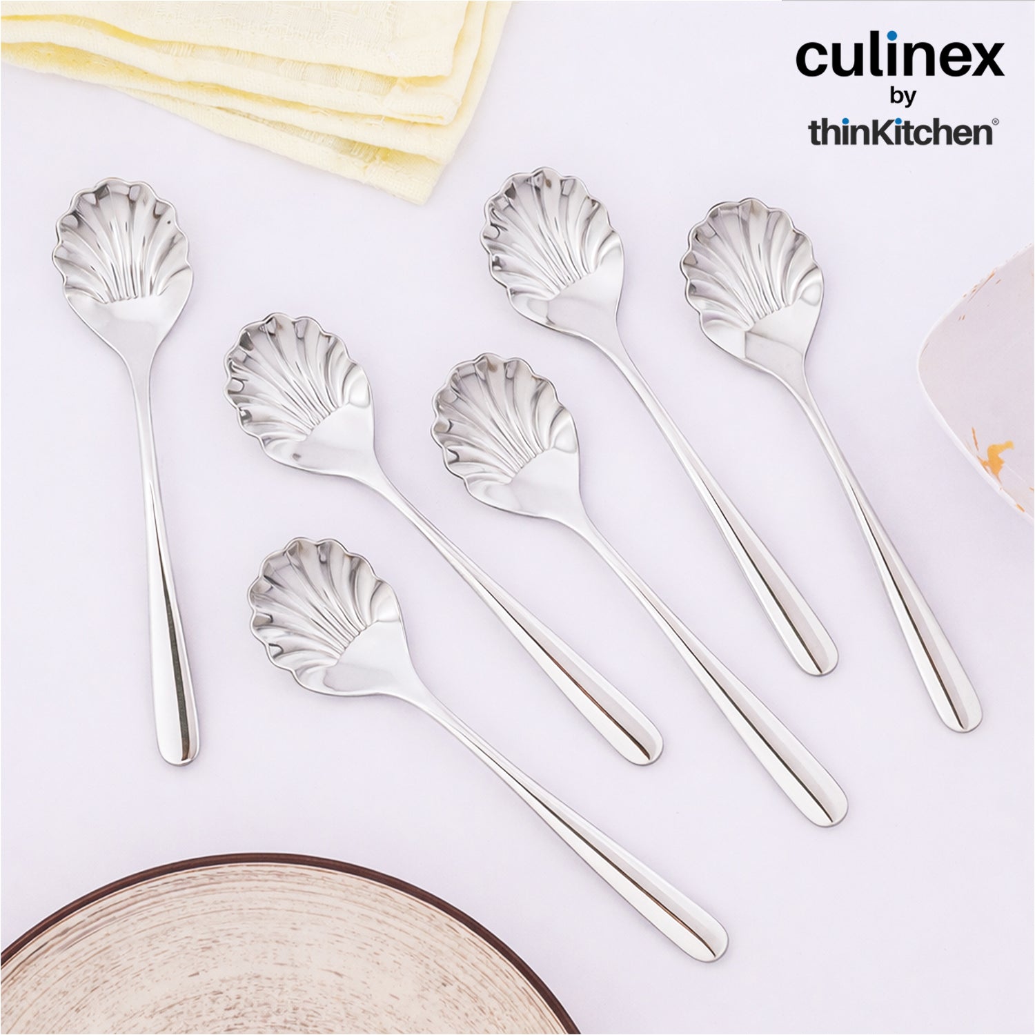 Culinex 18/8 Stainless Steel 6" Premium Sugar Spoon Set of 6, Dora | Silver Rustproof Flatware By thinKitchen - 1