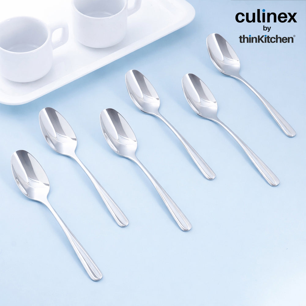 Culinex 18/8 Stainless Steel 6.3" Premium Tea Spoon Set of 6, Dora|  Silver Rustproof Flatware By thinKitchen