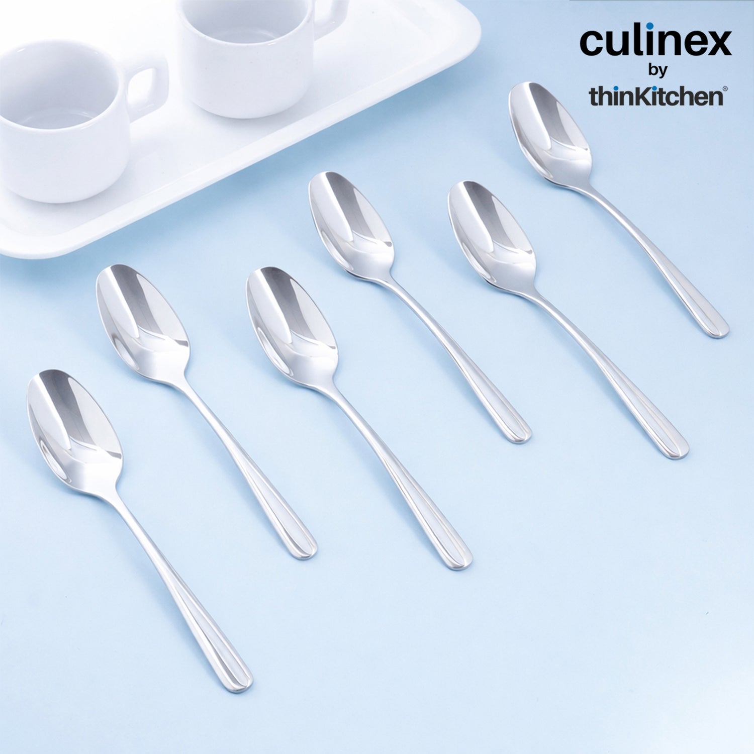 Culinex 18/8 Stainless Steel 6.3" Premium Tea Spoon Set of 6, Dora|  Silver Rustproof Flatware By thinKitchen - 1