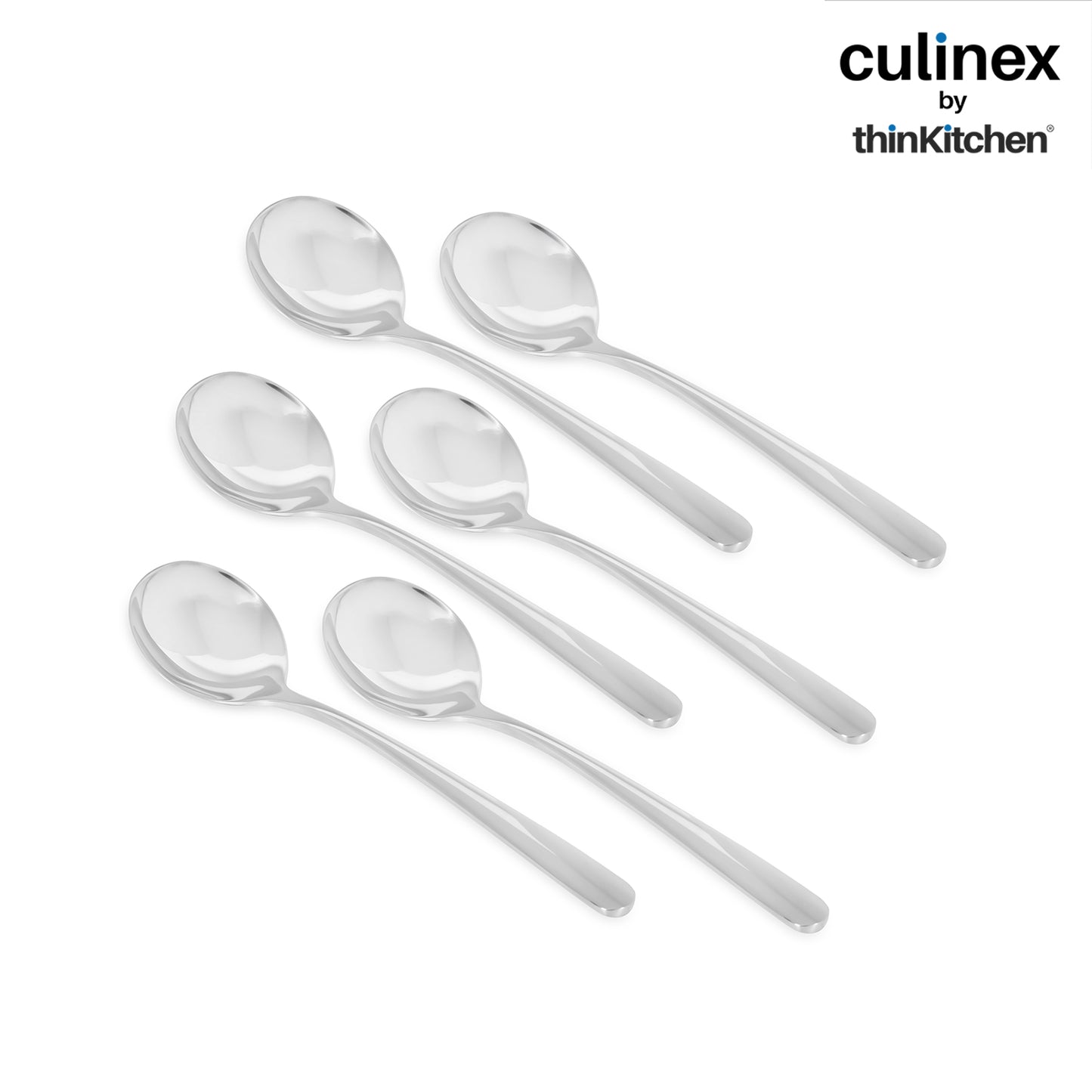 Culinex 18/8 Stainless Steel 7" Premium Small Soup Spoon Set of 6| Silver Rustproof Flatware By thinKitchen