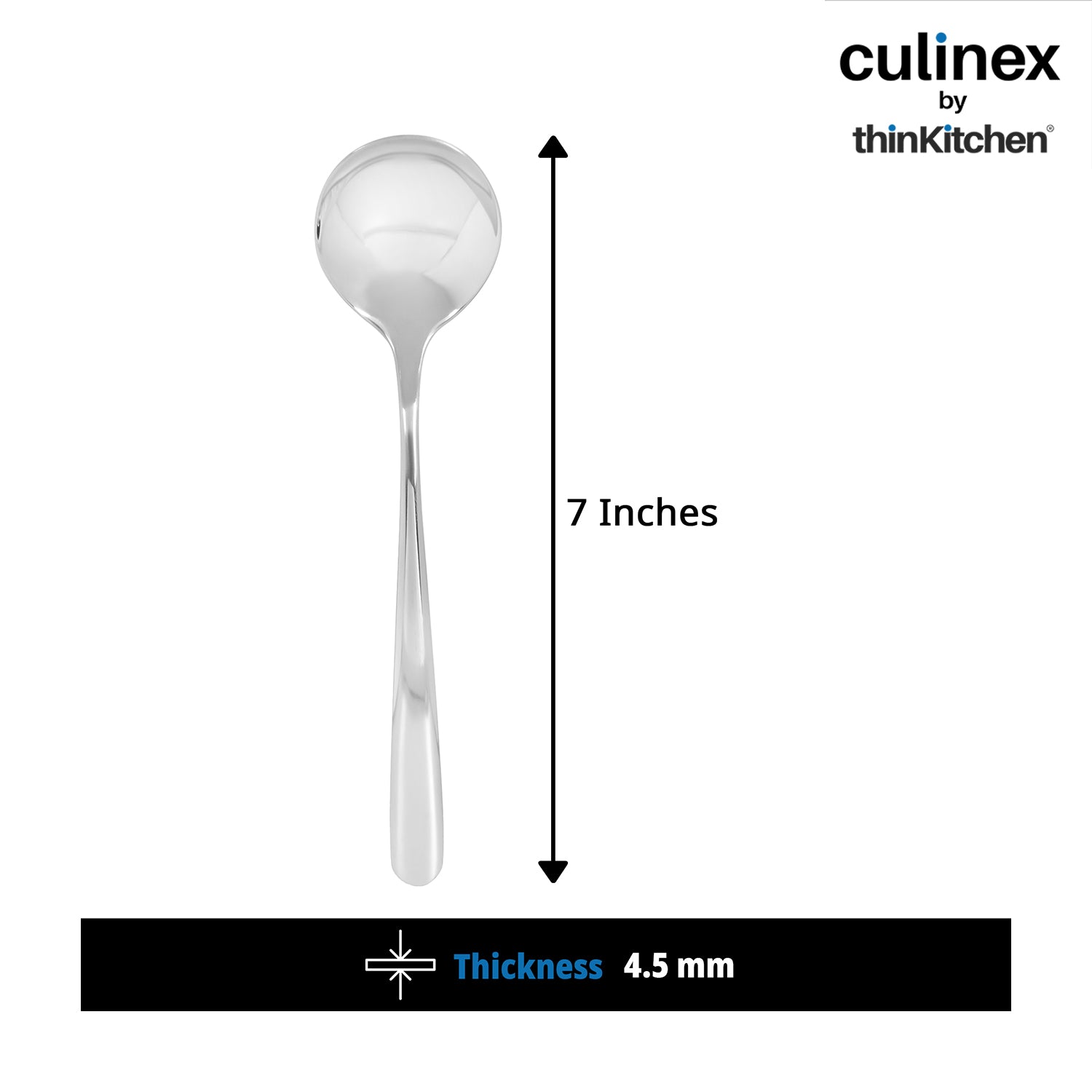 Culinex 18/8 Stainless Steel 7" Premium Small Soup Spoon Set of 6| Silver Rustproof Flatware By thinKitchen - 2