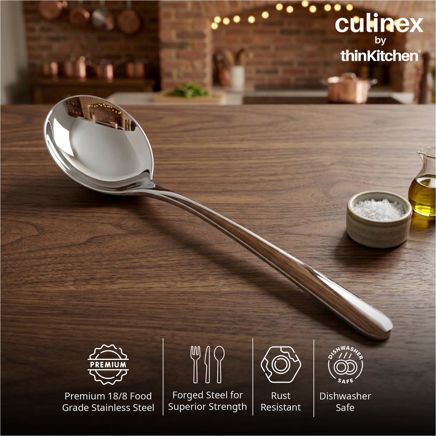 Culinex 18/8 Stainless Steel 7" Premium Small Soup Spoon Set of 6| Silver Rustproof Flatware By thinKitchen
