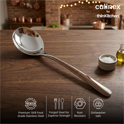 Culinex 18/8 Stainless Steel 7" Premium Small Soup Spoon Set of 6| Silver Rustproof Flatware By thinKitchen