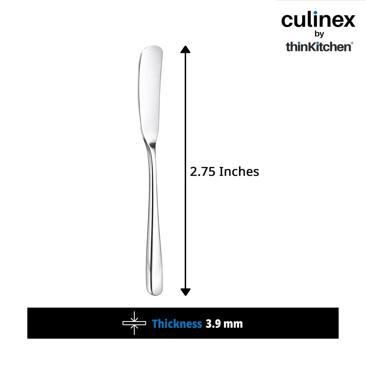 Culinex 18/8 Premium Stainless Steel 2.5" Butter Knife Set of 4 for Kitchen, Butter Jam Spreader | Silver Rustproof Flatware Tableware By thinKitchen