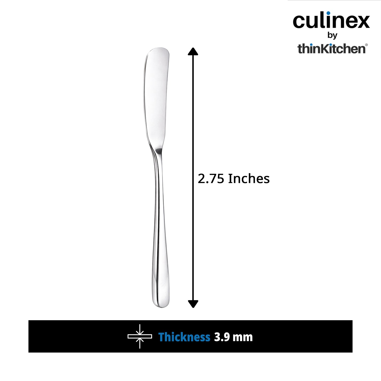 Culinex 18/8 Premium Stainless Steel 2.5" Butter Knife Set of 4 for Kitchen, Butter Jam Spreader | Silver Rustproof Flatware Tableware By thinKitchen - 3