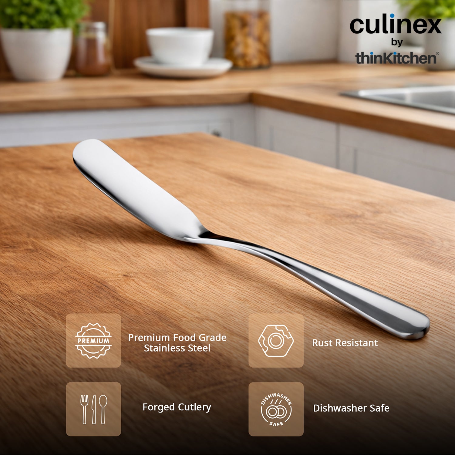 Culinex 18/8 Premium Stainless Steel 2.5" Butter Knife Set of 4 for Kitchen, Butter Jam Spreader | Silver Rustproof Flatware Tableware By thinKitchen - 5
