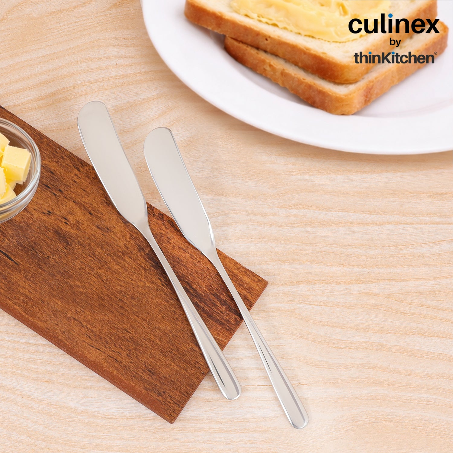 Culinex 18/8 Premium Stainless Steel 2.5" Butter Knife Set of 4 for Kitchen, Butter Jam Spreader | Silver Rustproof Flatware Tableware By thinKitchen - 2