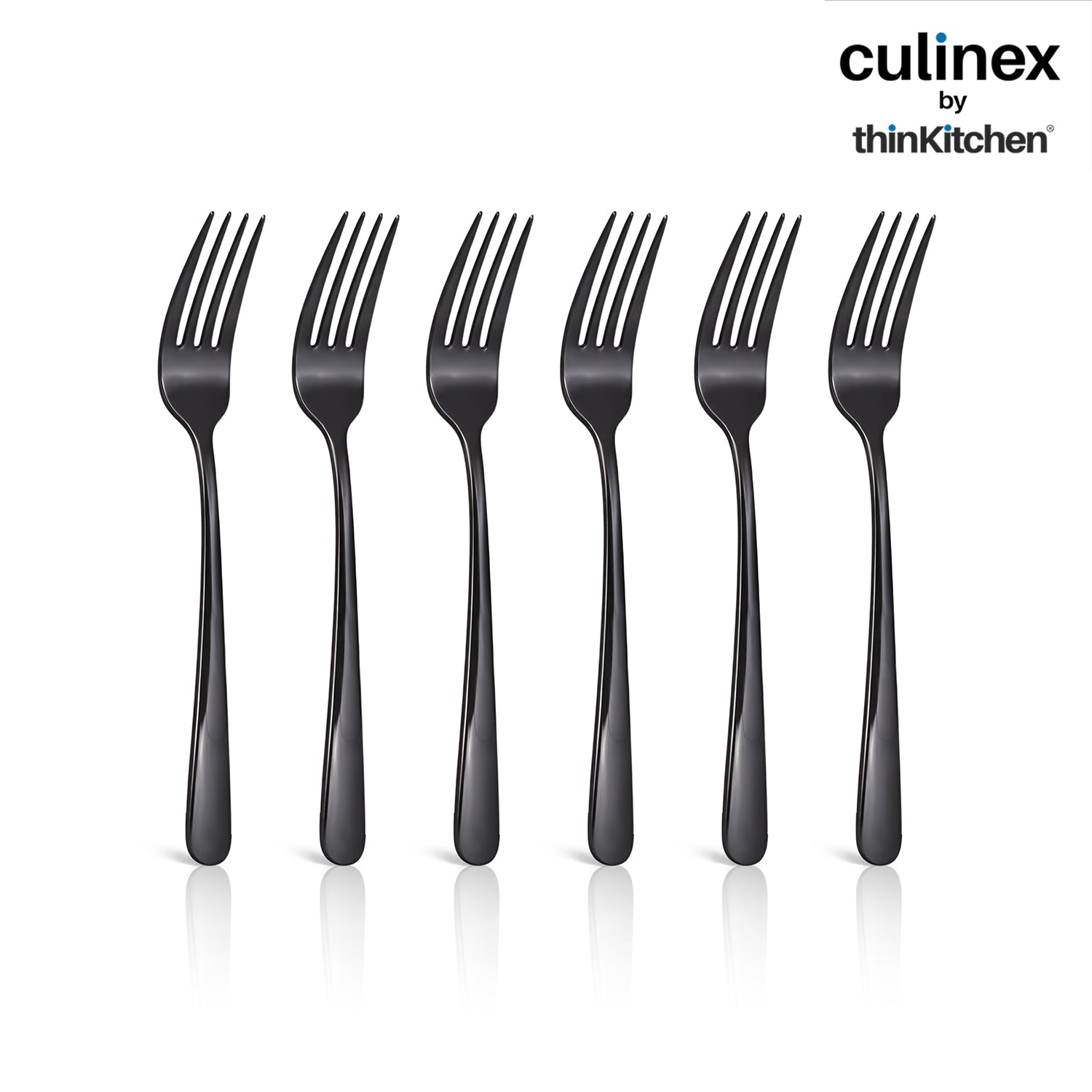 Culinex 18/8 Stainless Steel 8.3" Premium Black Dinner Fork Set of 6| Silver Rustproof Flatware By thinKitchen (Dora) - 6