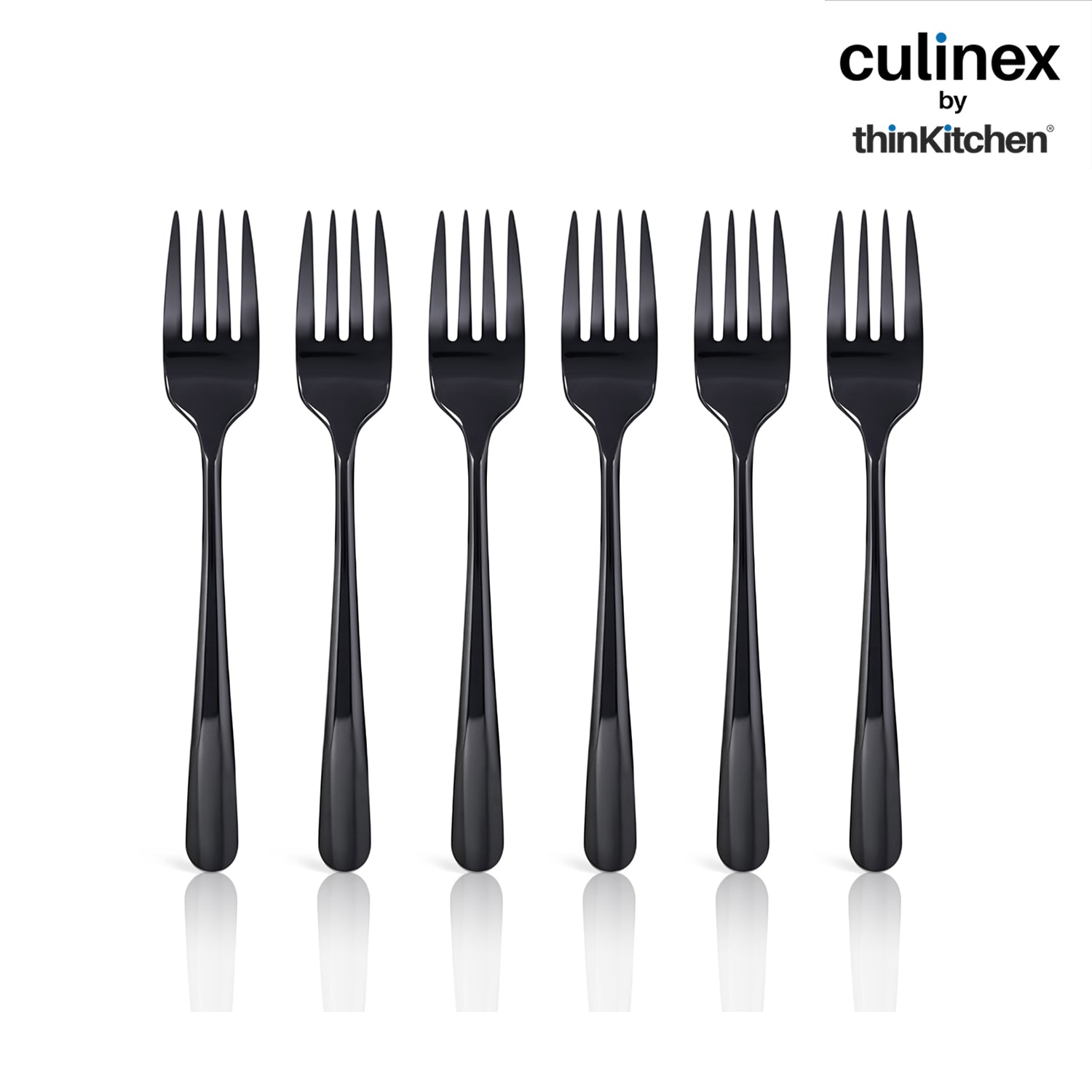 Culinex 18/8 Stainless Steel 8.3" Premium Black Dinner Fork Set of 6| Silver Rustproof Flatware By thinKitchen (Dora) - 3