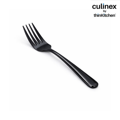 Culinex 18/8 Stainless Steel 8.3" Premium Black Dinner Fork Set of 6| Silver Rustproof Flatware By thinKitchen (Dora)