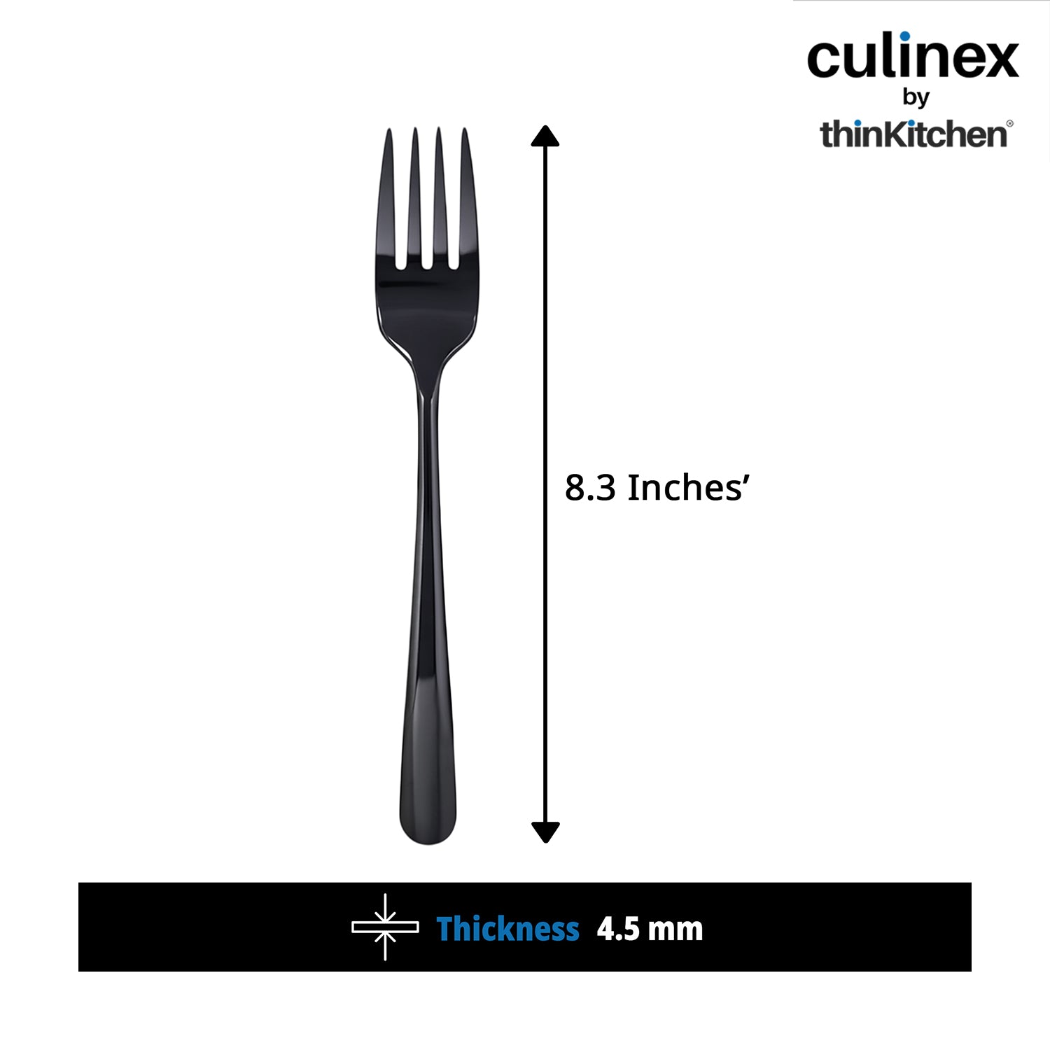 Culinex 18/8 Stainless Steel 8.3" Premium Black Dinner Fork Set of 6| Silver Rustproof Flatware By thinKitchen (Dora) - 4