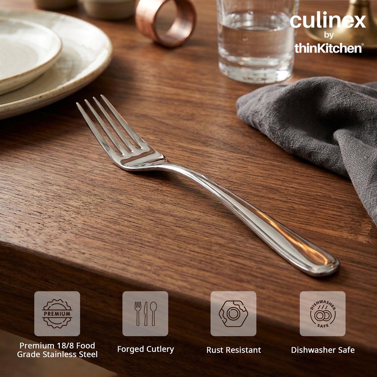Culinex by thinKitchen 18/8 Stainless Steel 8.3" Table Fork Set of 2 for Dining Table, Kitchen| Silver Rustproof Flatware By thinKitchen (Dora)