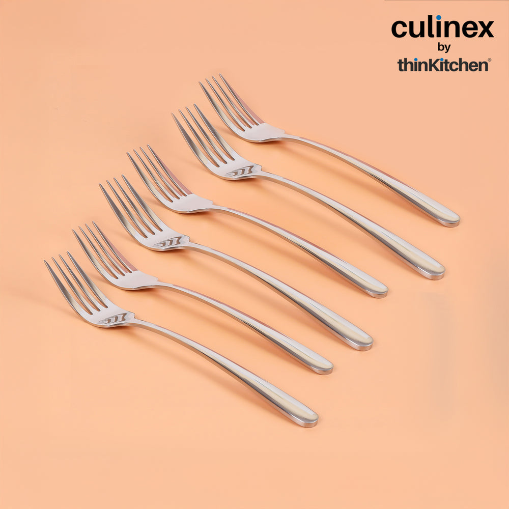 Culinex 18/8 Stainless Steel 8.3" Premium Table Fork Set of 2 for Dining Table, Kitchen| Silver Rustproof Flatware By thinKitchen (Dora)
