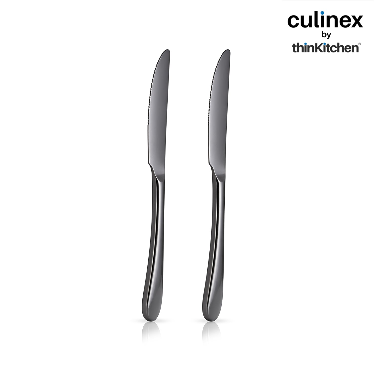 Culinex Stainless Steel 9" Premium Black Dinner Butter Knife Set of 2 for Dining, Home &Kitchen | Luxury Flatware By thinKitchen (Dora) - 2