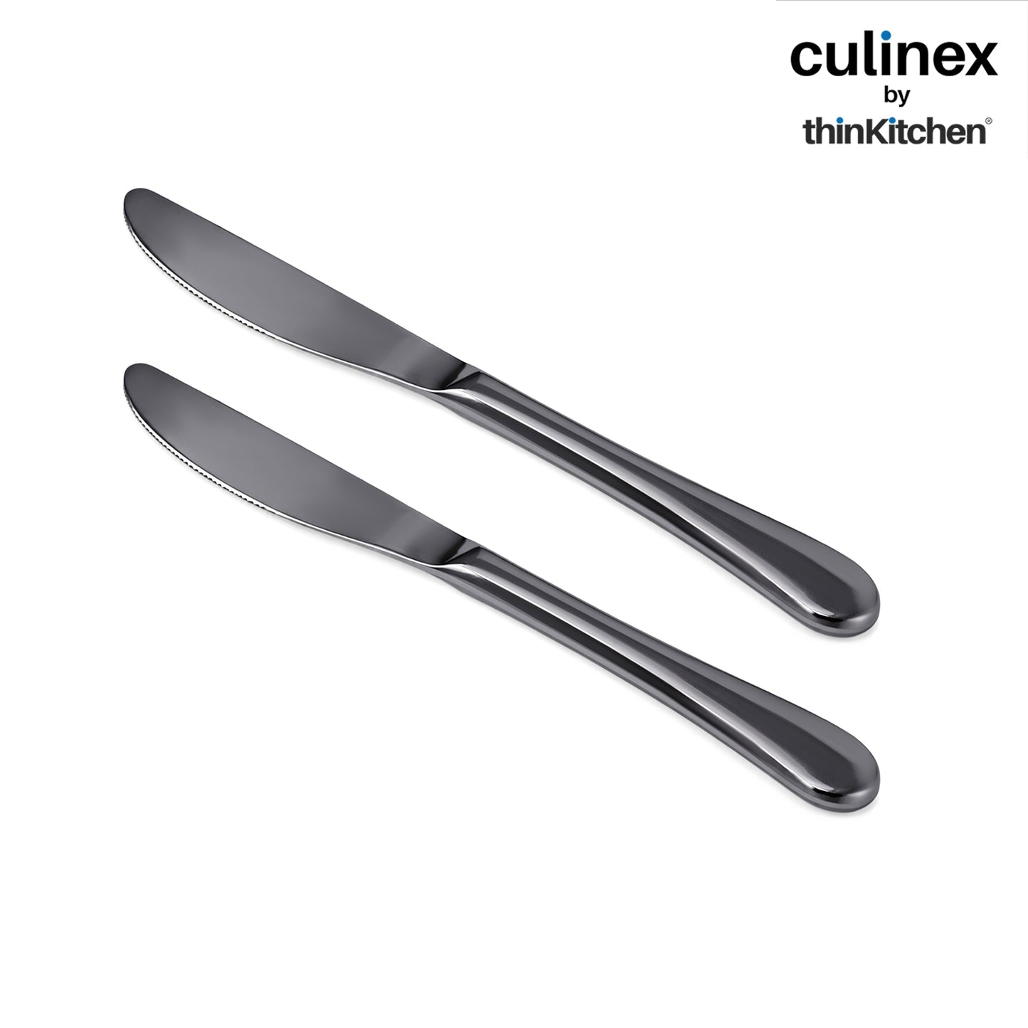 Culinex Stainless Steel 9" Premium Black Dinner Butter Knife Set of 2 for Dining, Home &Kitchen | Luxury Flatware By thinKitchen (Dora)