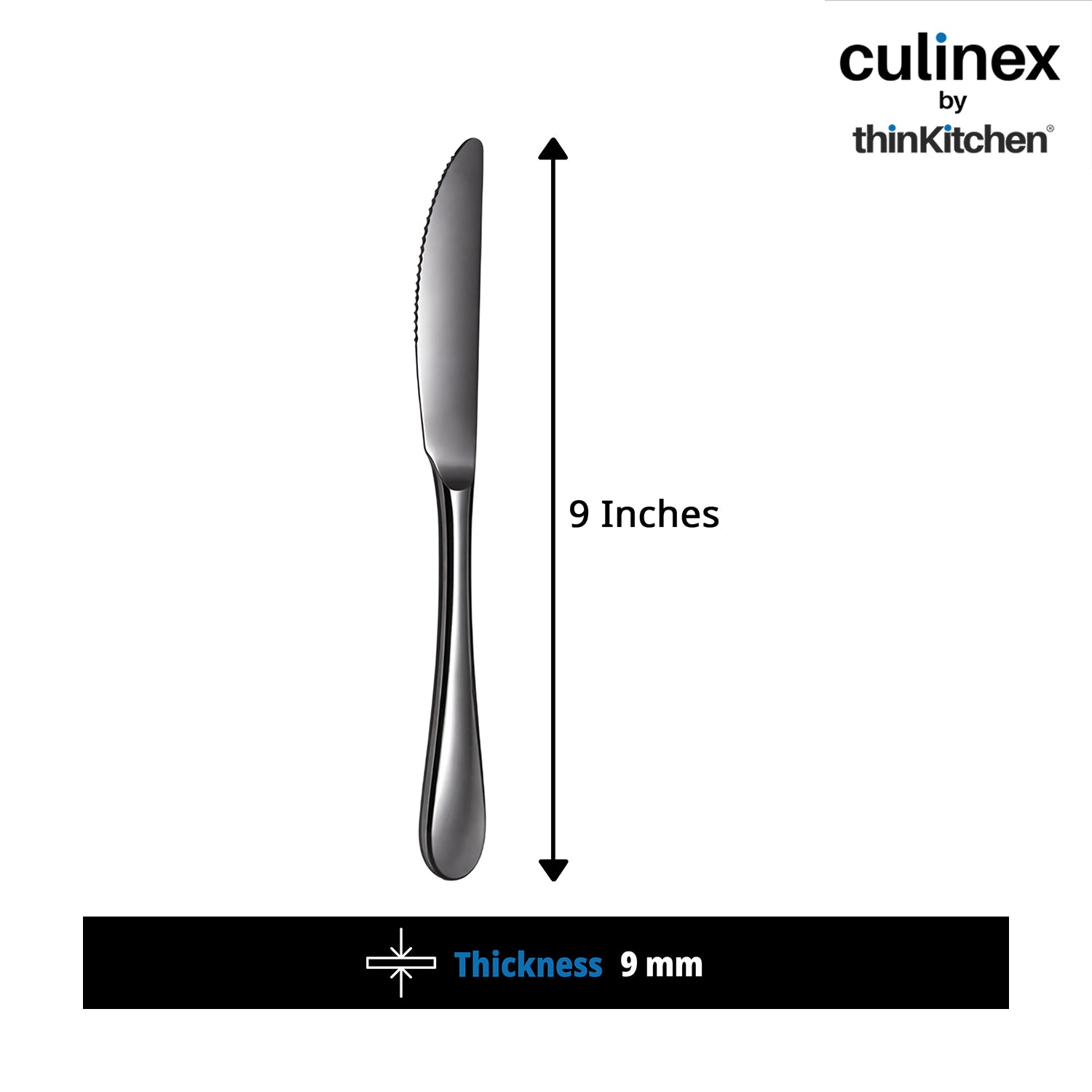 Culinex Stainless Steel 9" Premium Black Dinner Butter Knife Set of 2 for Dining, Home &Kitchen | Luxury Flatware By thinKitchen (Dora) - 3