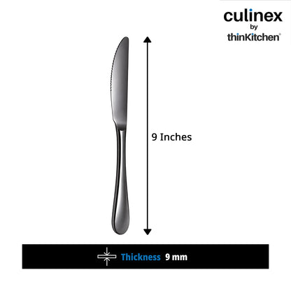 Culinex Stainless Steel 9" Premium Black Dinner Butter Knife Set of 2 for Dining, Home &Kitchen | Luxury Flatware By thinKitchen (Dora)