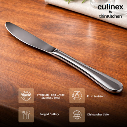 Culinex Stainless Steel 9" Premium Black Dinner Butter Knife Set of 2 for Dining, Home &Kitchen | Luxury Flatware By thinKitchen (Dora)