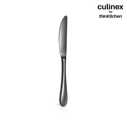 Culinex Stainless Steel 9" Premium Black Dinner Butter Knife Set of 2 for Dining, Home &Kitchen | Luxury Flatware By thinKitchen (Dora)