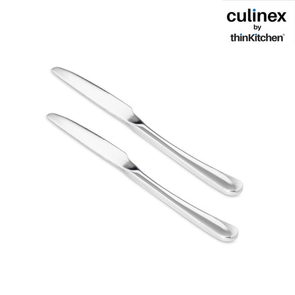 Premium Stainless Steel 8.5" Dinner Butter Knife Set of 2 for Dining, Home & Kitchen| Silver Rustproof Flatware By thinKitchen (Dora)