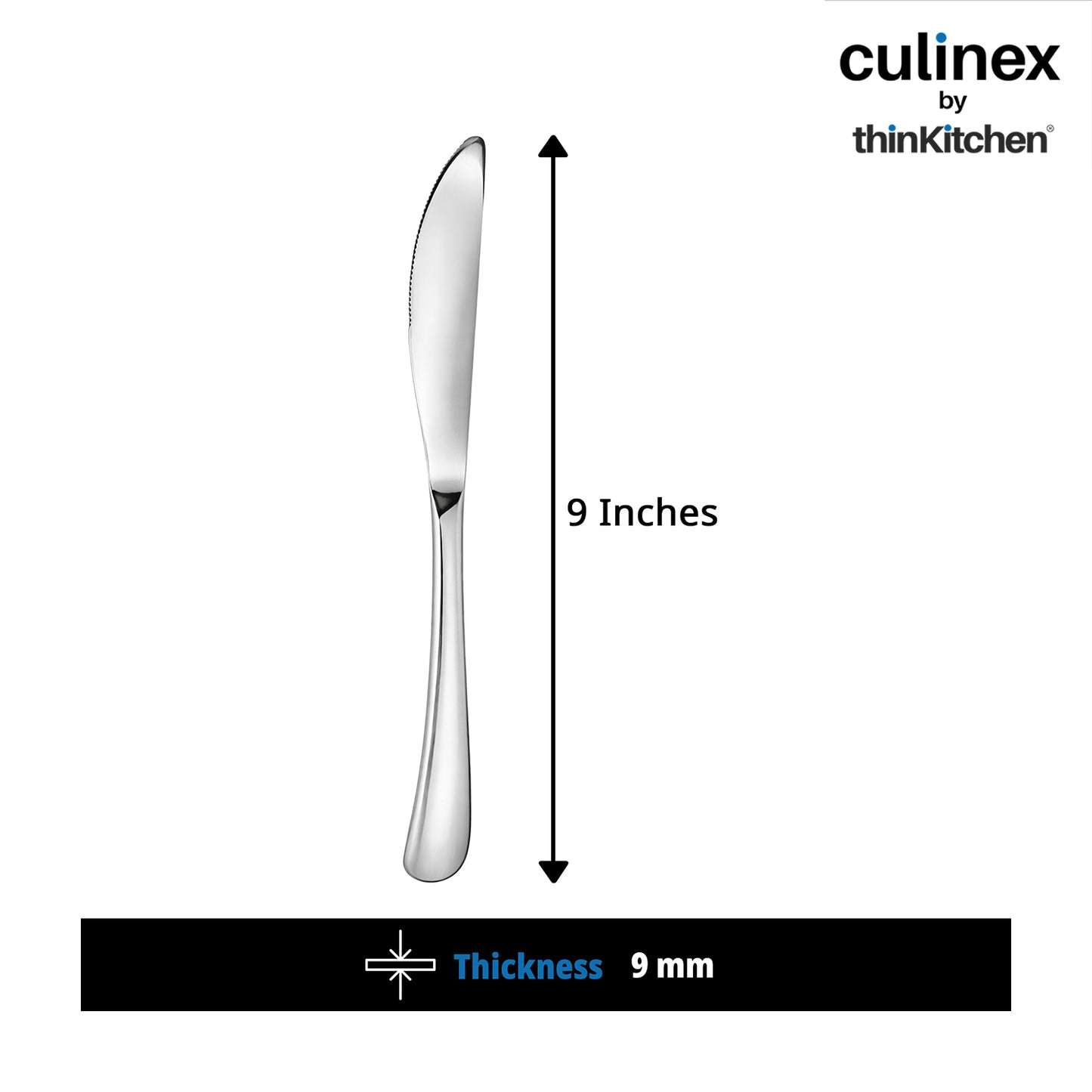 Premium Stainless Steel 8.5" Dinner Butter Knife Set of 2 for Dining, Home & Kitchen| Silver Rustproof Flatware By thinKitchen (Dora)