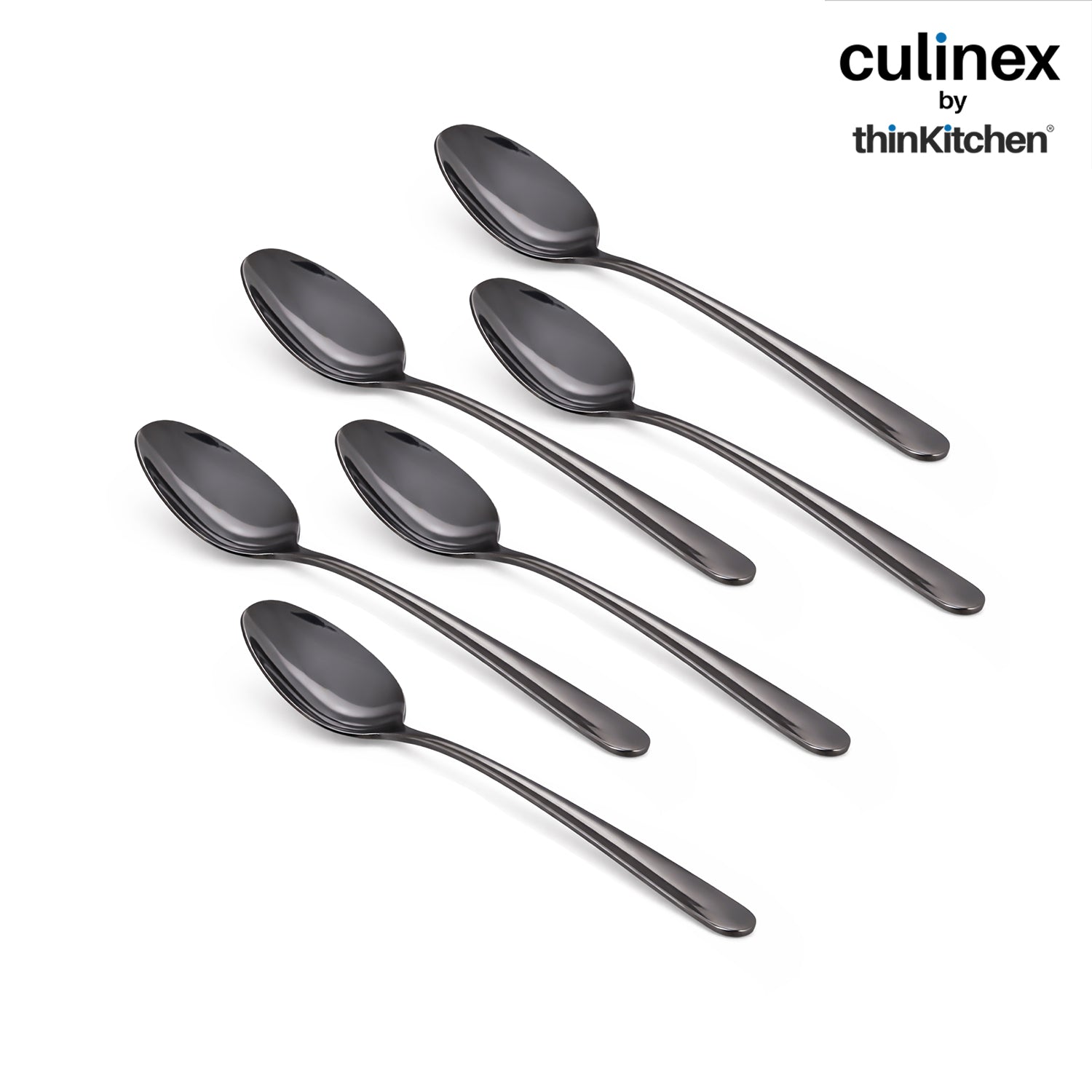 Culinex by thinKitchen 18/8 Stainless Steel 8.2" Black Dinner Spoon Set of 6| Rustproof Flatware By thinKitchen (Dora) - 5