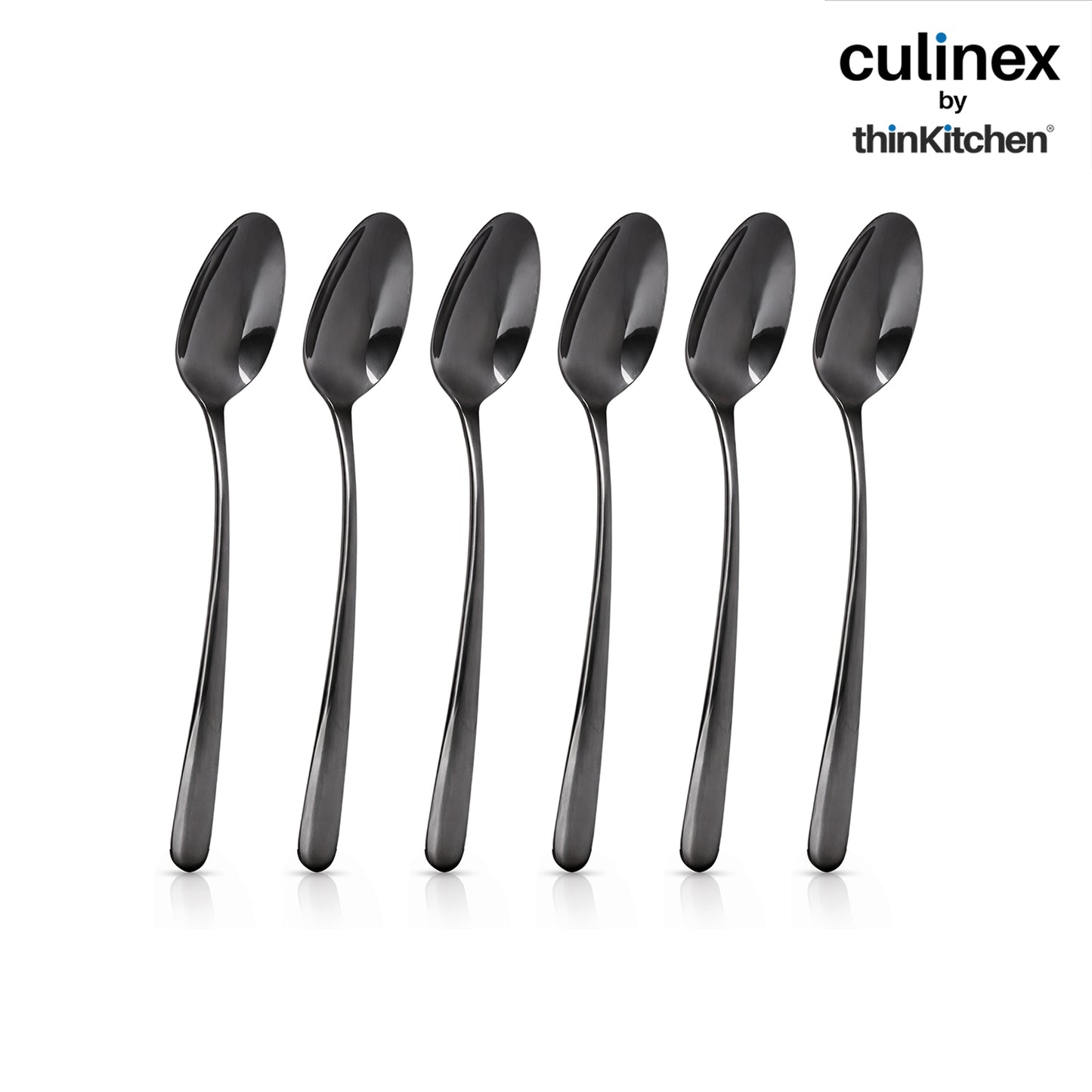 Culinex by thinKitchen 18/8 Stainless Steel 8.2" Black Dinner Spoon Set of 6| Rustproof Flatware By thinKitchen (Dora)