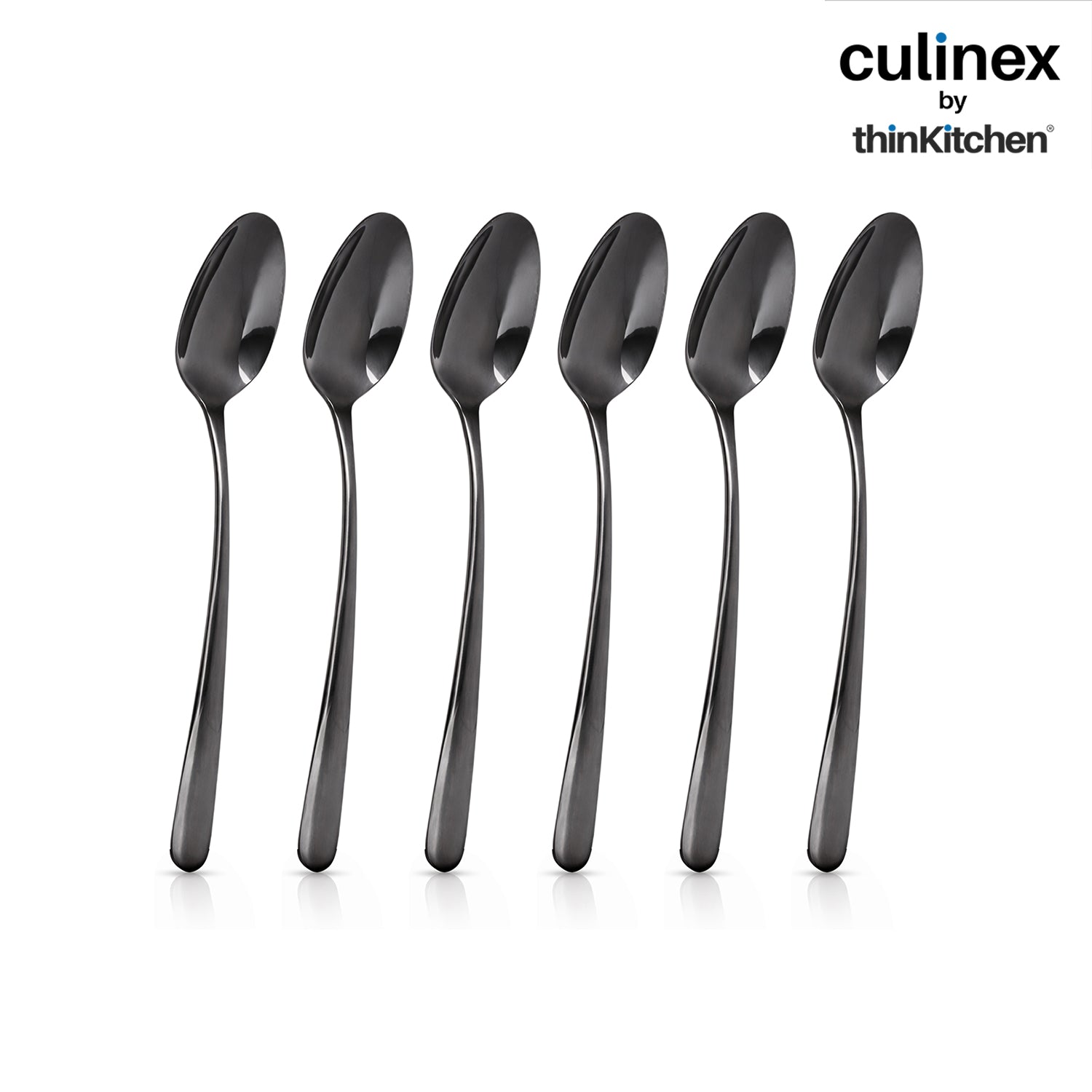Culinex by thinKitchen 18/8 Stainless Steel 8.2" Black Dinner Spoon Set of 6| Rustproof Flatware By thinKitchen (Dora) - 2