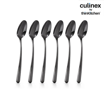 Culinex by thinKitchen 18/8 Stainless Steel 8.2" Black Dinner Spoon Set of 6| Rustproof Flatware By thinKitchen (Dora)