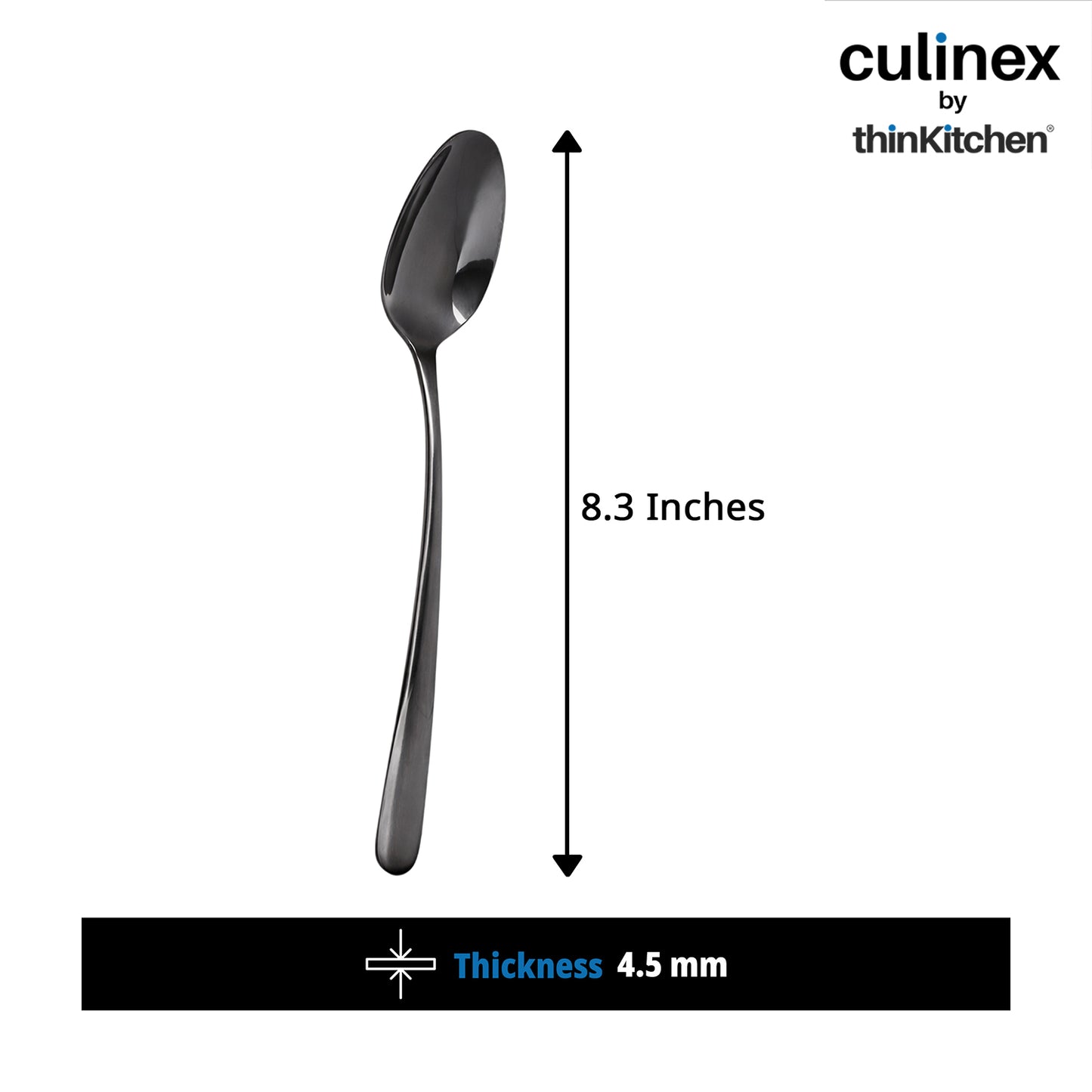 Culinex by thinKitchen 18/8 Stainless Steel 8.2" Black Dinner Spoon Set of 6| Rustproof Flatware By thinKitchen (Dora)