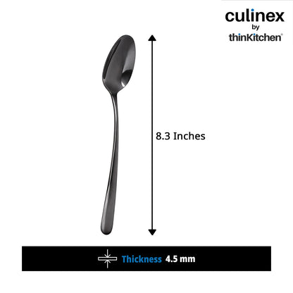 Culinex by thinKitchen 18/8 Stainless Steel 8.2" Black Dinner Spoon Set of 6| Rustproof Flatware By thinKitchen (Dora)