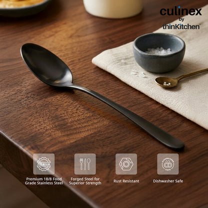 Culinex by thinKitchen 18/8 Stainless Steel 8.2" Black Dinner Spoon Set of 6| Rustproof Flatware By thinKitchen (Dora)