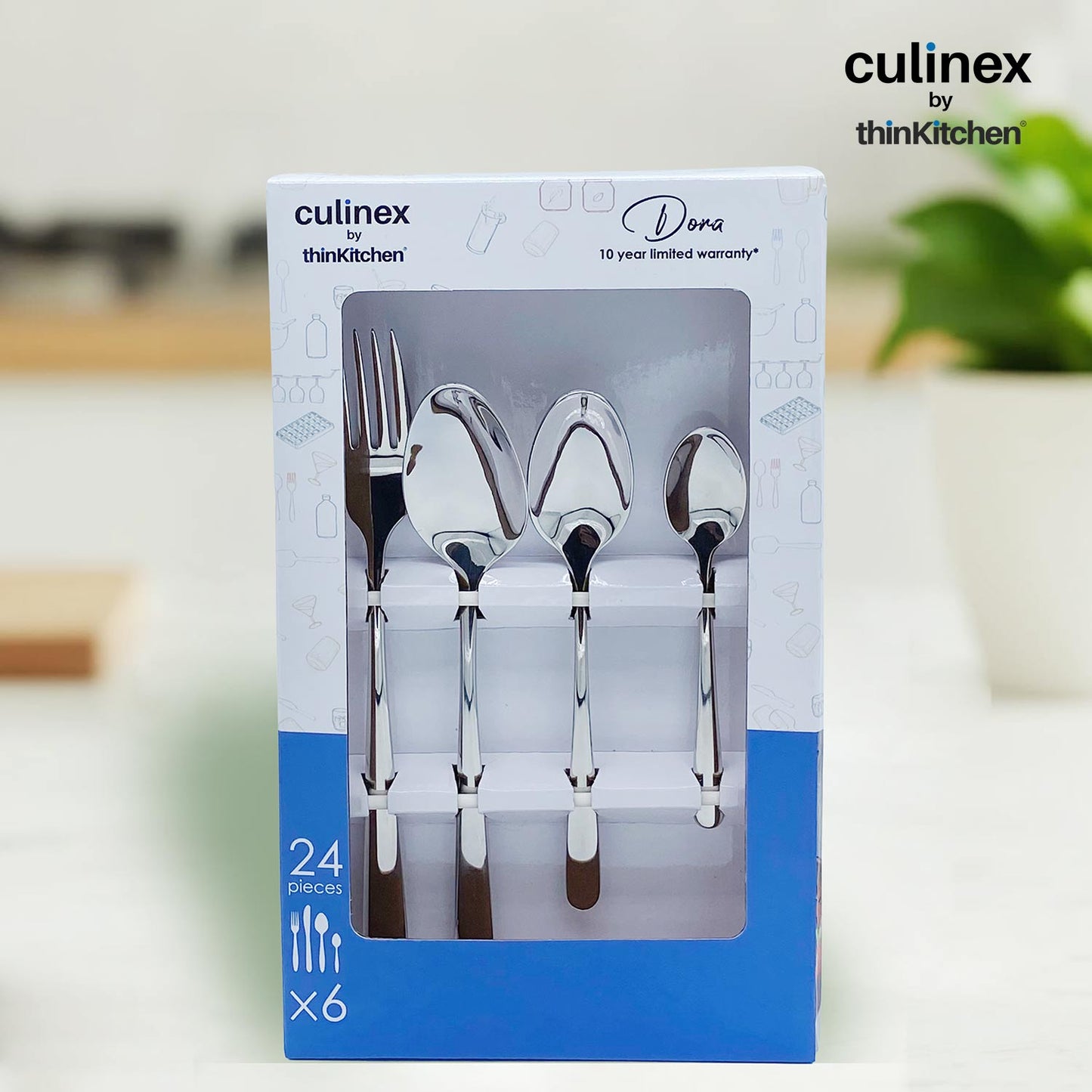 Culinex by thinKitchen Dora 18/8 Stainless Steel 24-Piece Cutlery Set | Elegant Mirror Finish | Dishwasher Safe | Ideal Gift for Every Occasion