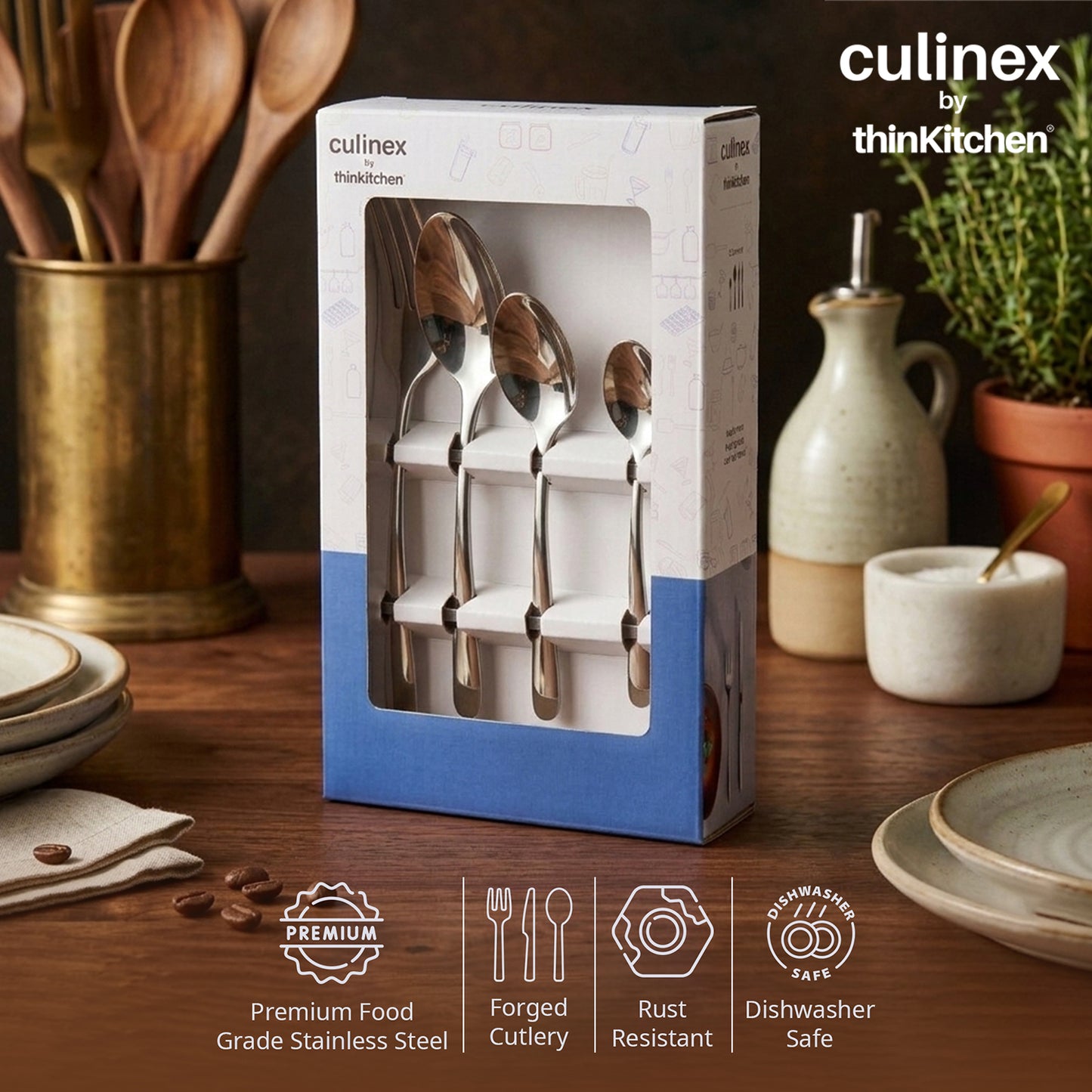 Culinex 18/8 Stainless Steel Premium 24-Piece Cutlery Set | Luxury Rustproof Flatware By thinKitchen