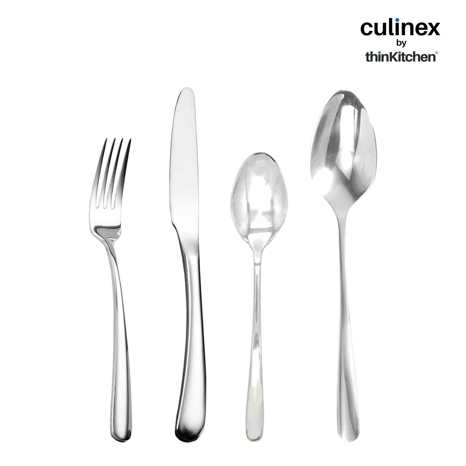 Culinex by thinKitchen Stainless Steel 18/8, 24-Piece Cutlery Set|Set of 6 All purpose Spoon, Fork, Tea Spoon & Knife, Silver Rustproof Flatware By thinKitchen - 2