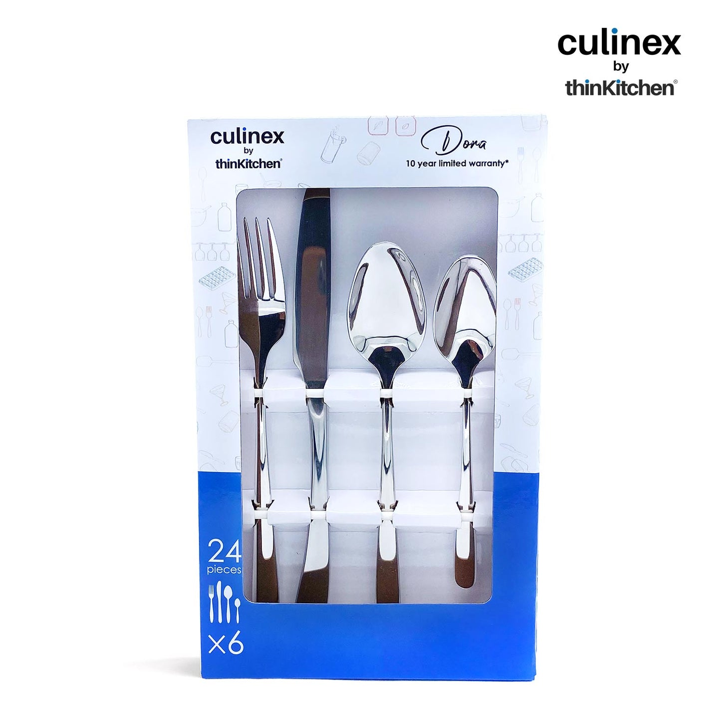 Culinex by thinKitchen Stainless Steel 18/8, 24-Piece Cutlery Set|Set of 6 All purpose Spoon, Fork, Tea Spoon & Knife, Silver Rustproof Flatware By thinKitchen