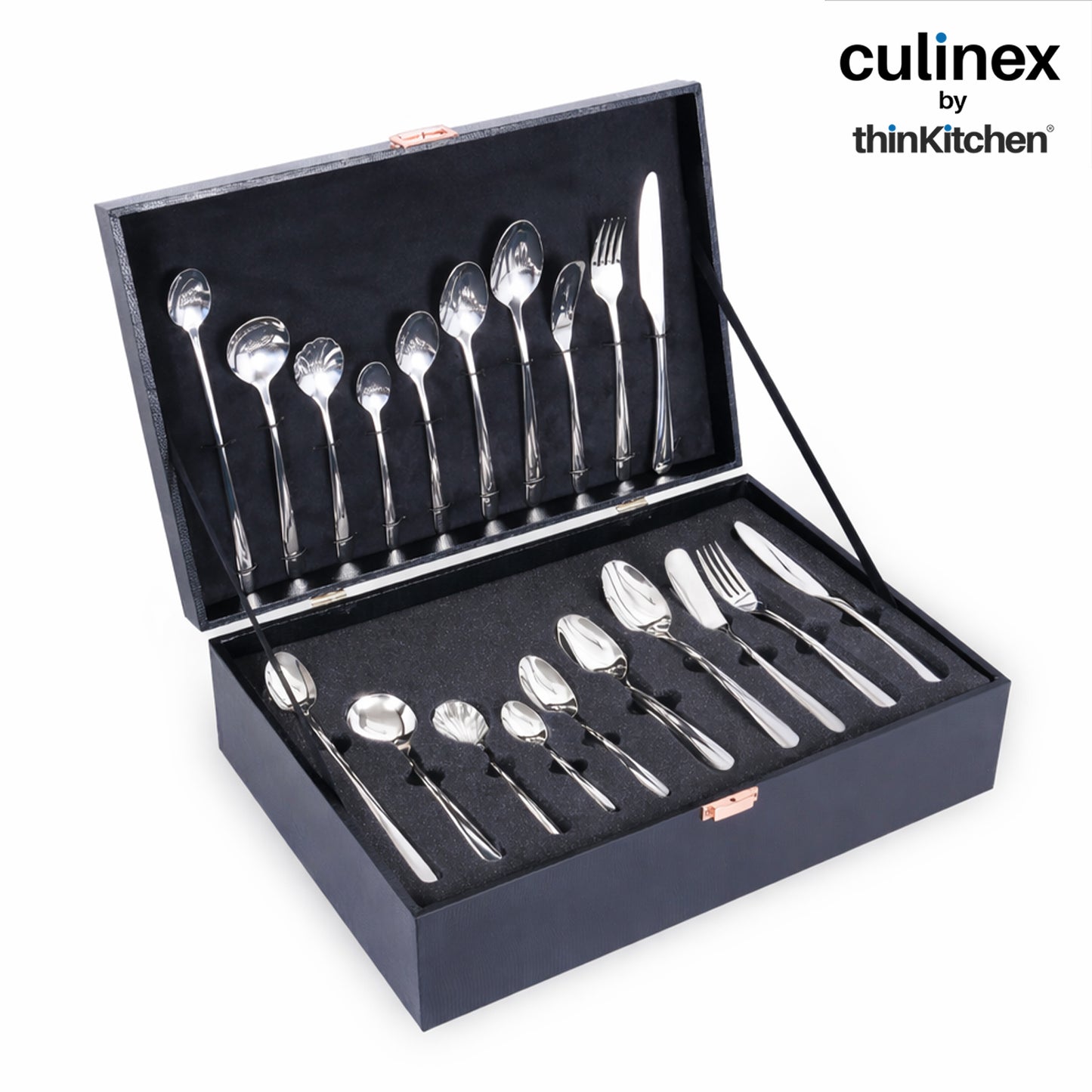 Culinex 18/8 Luxury Stainless Steel 90-Piece Cutlery Set Gift Box, Dora | Mirror Finish, Rustproof Dishwasher Safe Flatware with International Finish By thinKitchen
