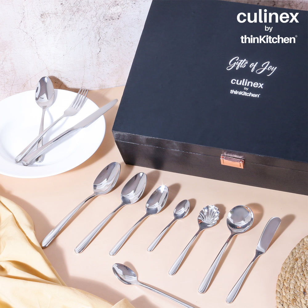 Culinex 18/8 Luxury Stainless Steel 90-Piece Cutlery Set Gift Box, Dora | Mirror Finish, Rustproof Dishwasher Safe Flatware with International Finish By thinKitchen