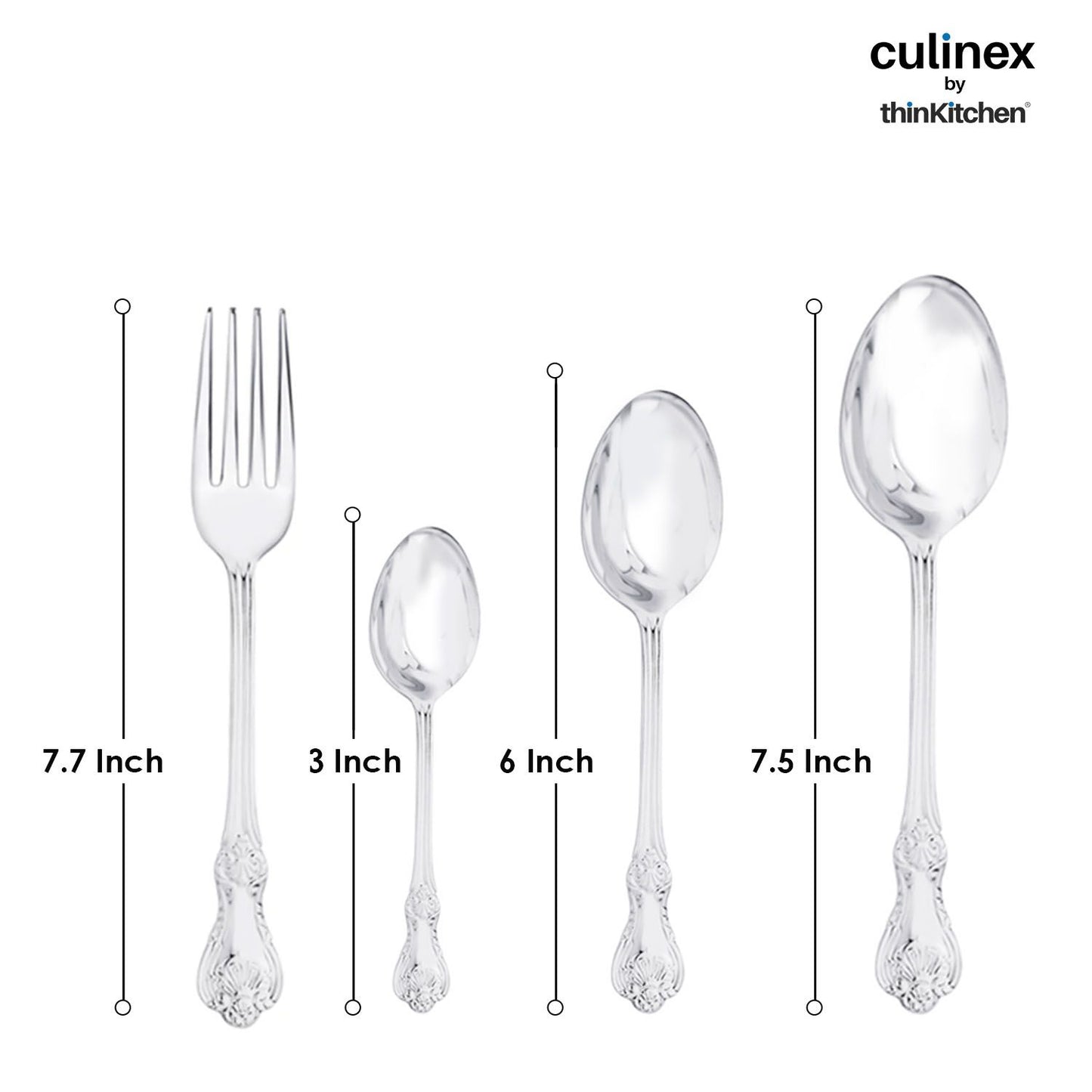 Culinex Premium Stainless Steel 18/8, 20-Piece Cutlery Set, Fest Classic|Set of 2 Service Spoon, 6 All purpose Spoon, Fork and Tea Spoon, Luxury Silver Rustproof Flatware By thinKitchen