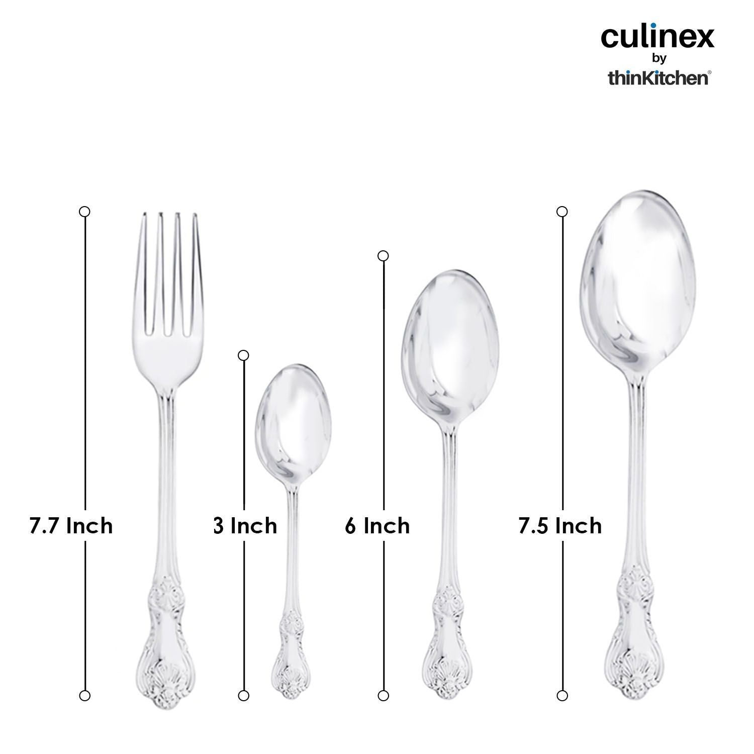 Culinex Premium Stainless Steel 18/8, 20-Piece Cutlery Set, Fest Classic|Set of 2 Service Spoon, 6 All purpose Spoon, Fork and Tea Spoon, Luxury Silver Rustproof Flatware By thinKitchen - 2