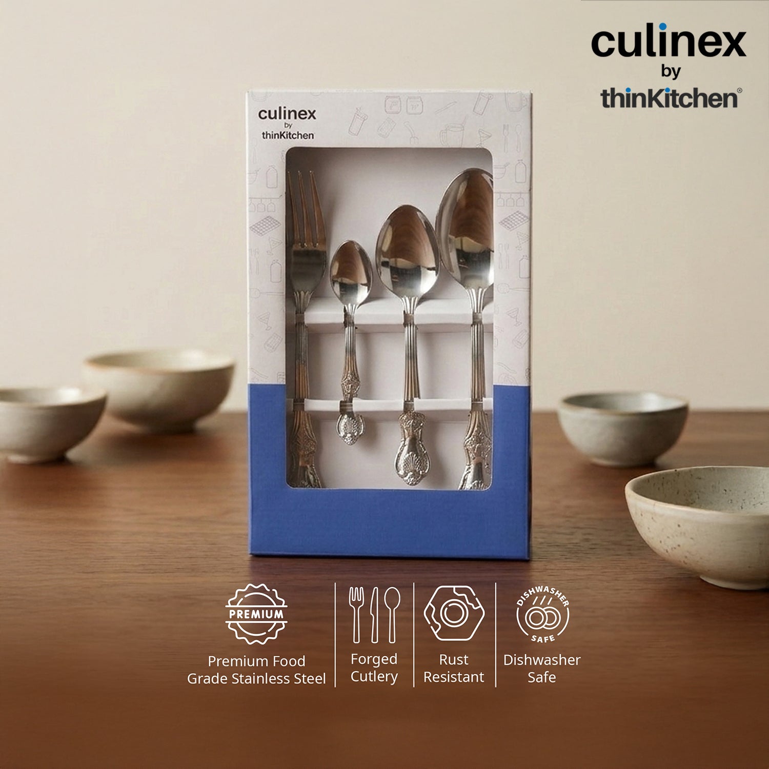 Culinex Stainless Steel 18/8, Premium 20-Piece Cutlery Set, Fest Classic| Luxury Silver Rustproof Flatware By thinKitchen - 3
