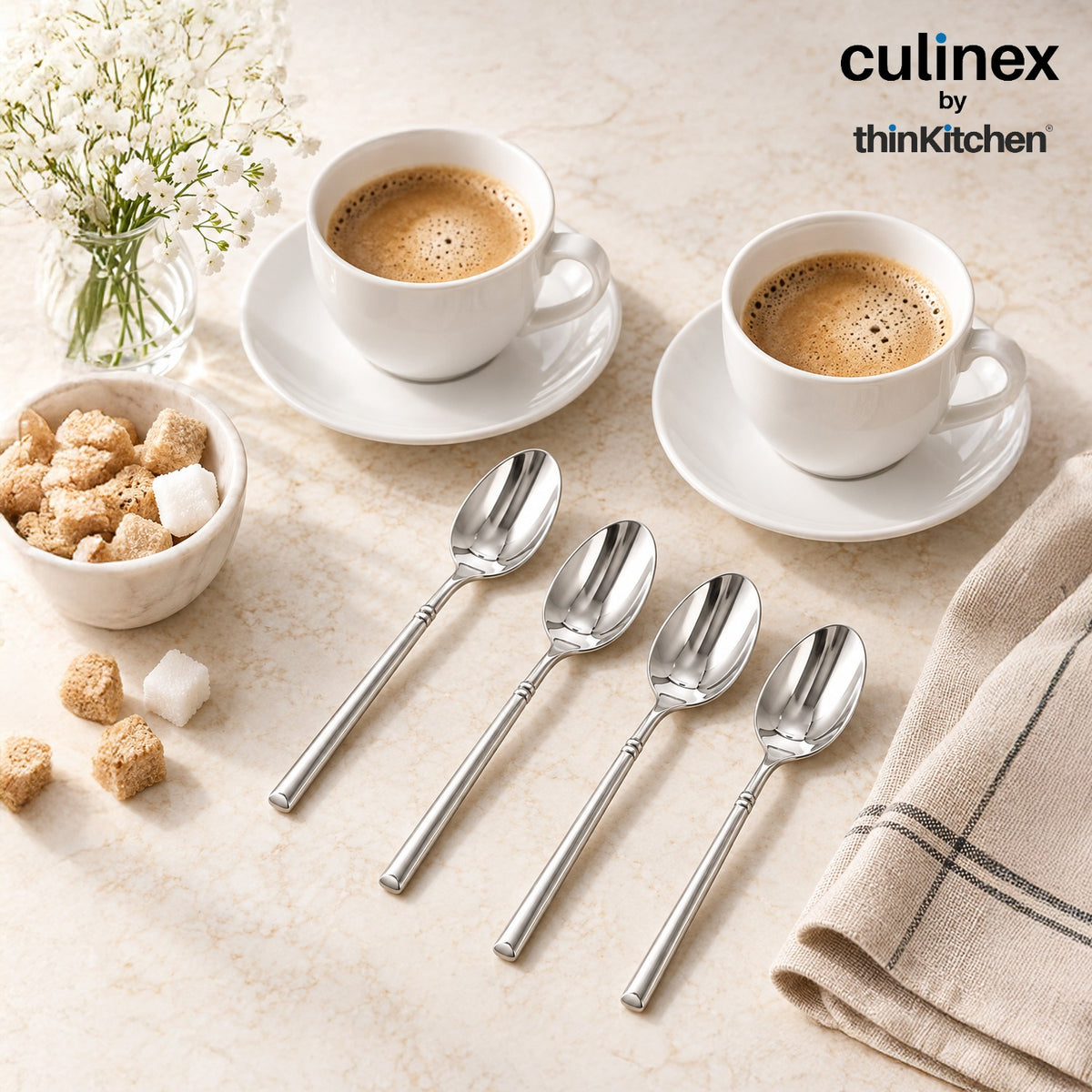 Culinex Nova 4 Pc Stainless Steel Coffee Spoon Set, 18/8 Steel, Small Tea, Espresso & Stirring Spoons