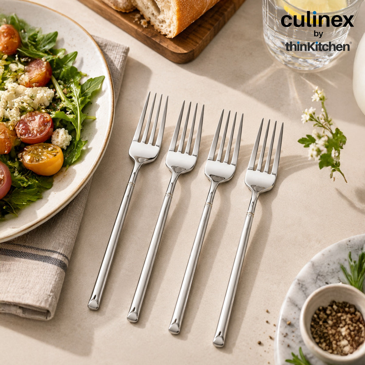 Culinex Nova 4 Pc Premium 7" Stainless Steel Fork Set, 18/8 Steel | All Purpose Table & Dinner Forks - 4