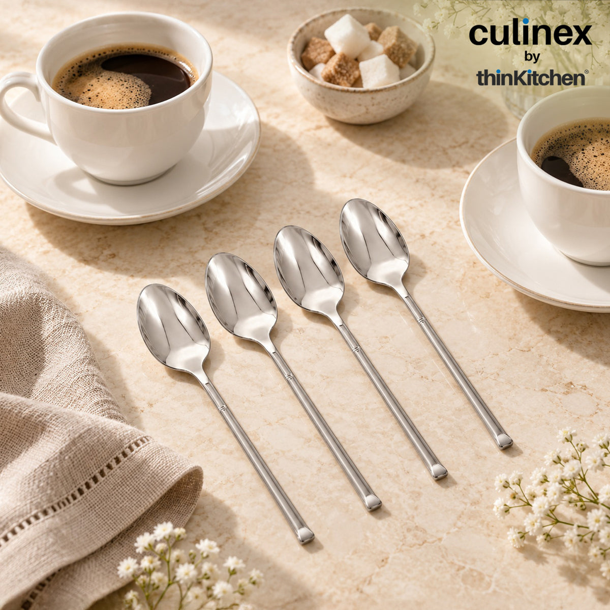 Culinex Nova 4 Pc Premium 7" Dining Spoon Set, 18/8 Stainless Steel | Table & Dinner Spoons for Kitchen