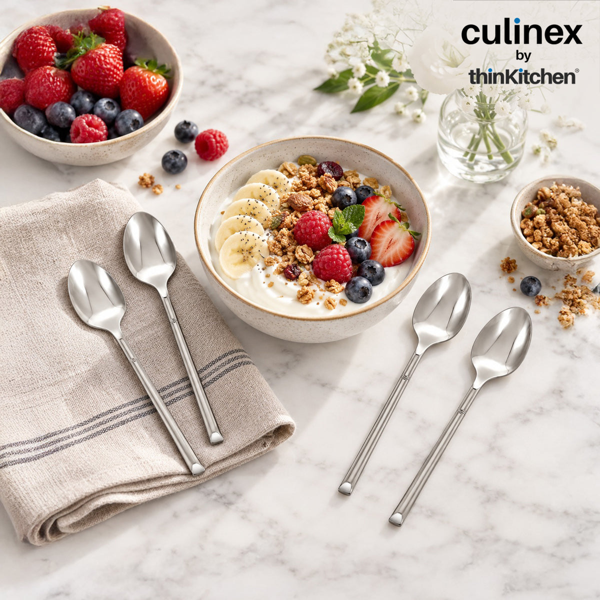 Culinex Nova 4 Pc Premium 7" Dining Spoon Set, 18/8 Stainless Steel | Table & Dinner Spoons for Kitchen
