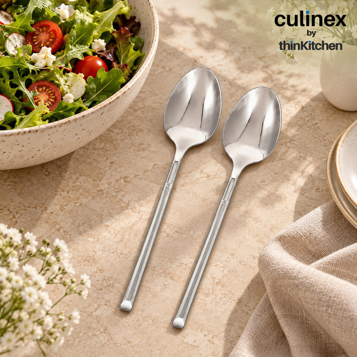 Culinex Nova 2 Pc Premium 8" Serving Spoons, 18/8 Stainless Steel | Food, Rice & Curry Serving Spoon Set
